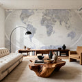 World Map Atlas Blue Gray Mural Wallpaper - room preview 04
