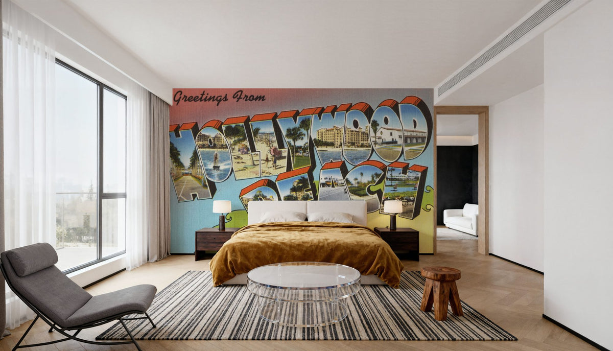 Greetings From Hollywood Beach Mural Wallpaper - room preview 04