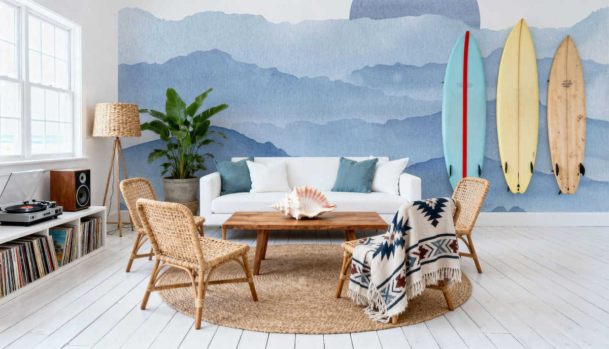 Sunrise Mountain View, Sky Blue Mural Wallpaper - room preview 04