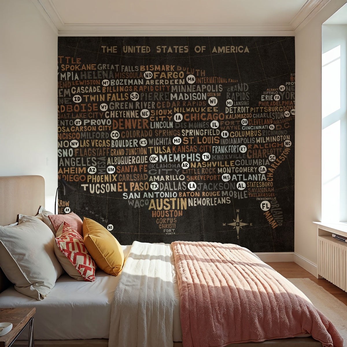 US City Map Black Mural Wallpaper - room preview 04