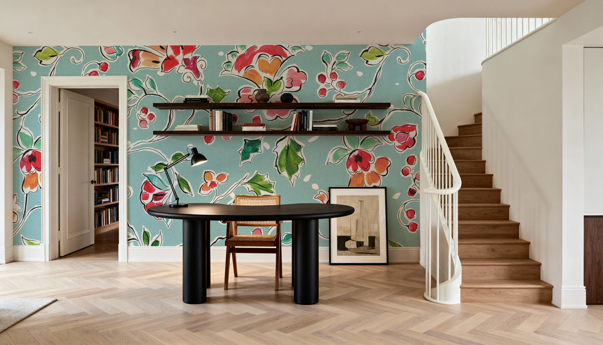 Holiday Wings VIII Blue Mural Wallpaper - room preview 04