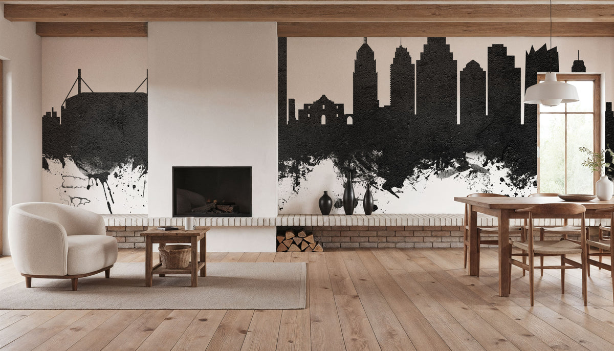 San Antonio Texas Skyline Black & White Mural Wallpaper - room preview 04