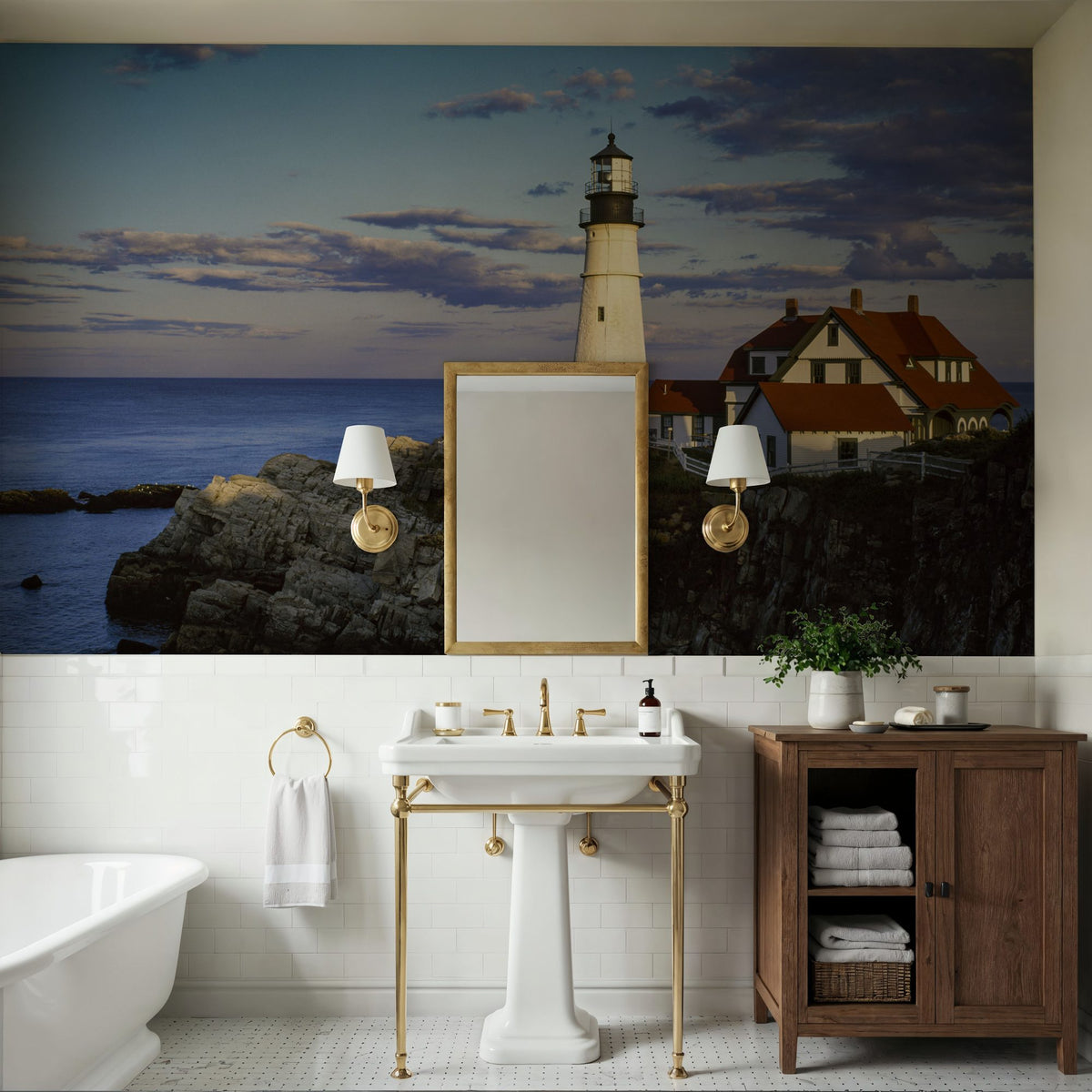 Cliffside Lighthouse Retreat Mural Wallpaper - room preview 04