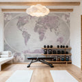 World Map Atlas Pink Mural Wallpaper - room preview 04