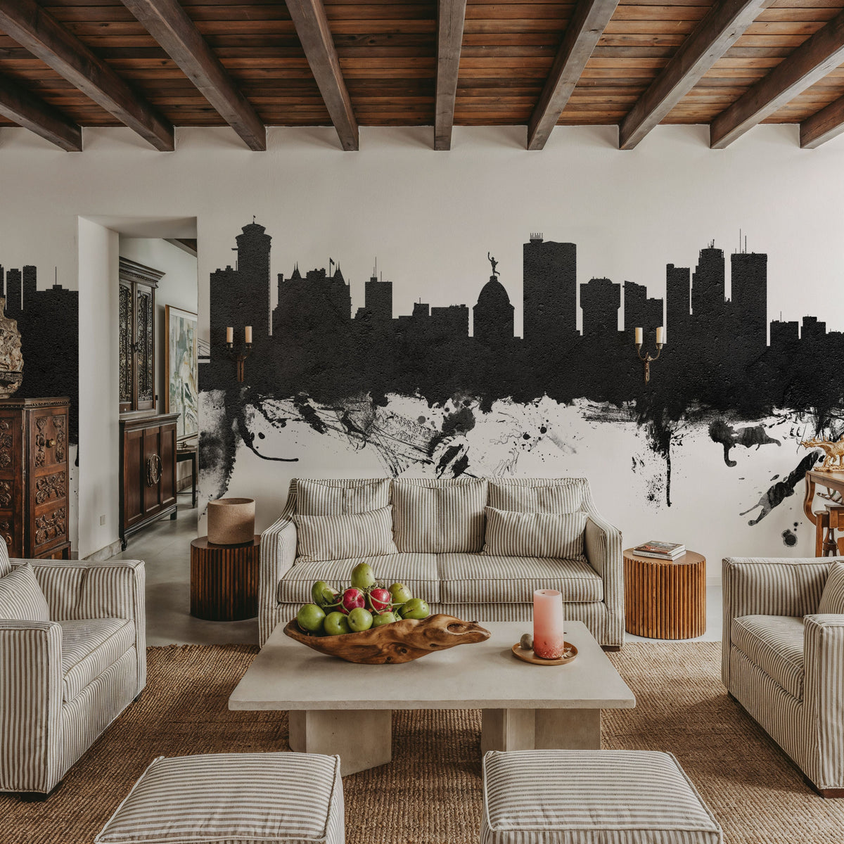 Winnipeg Canada Skyline Black & White Mural Wallpaper - room preview 04