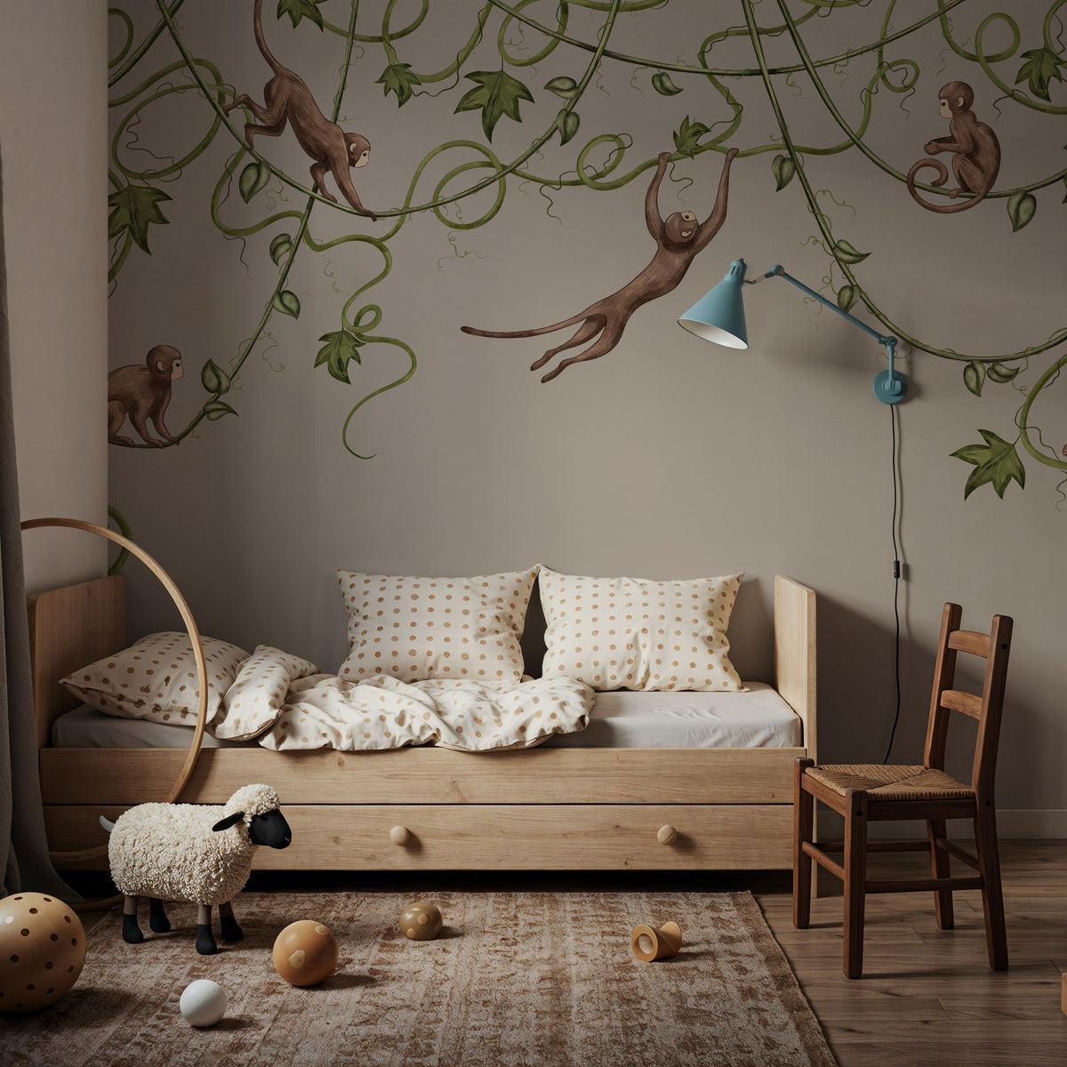Monkey Jump, Greige Mural Wallpaper - room preview 04