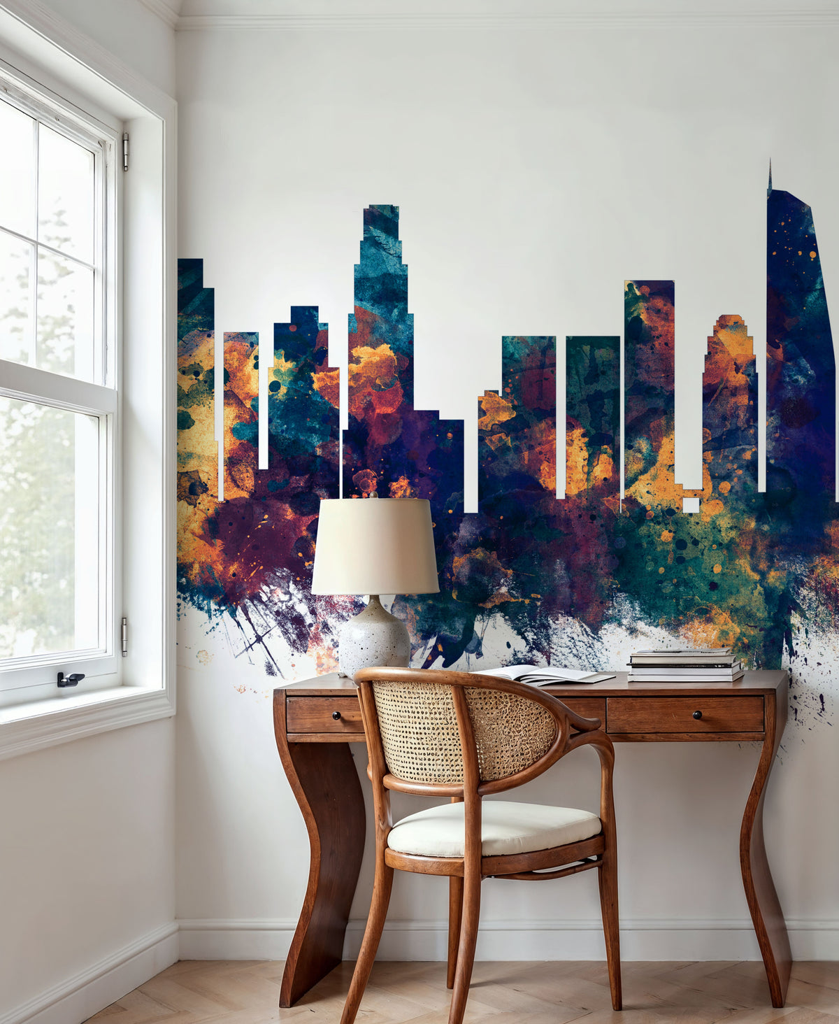 Los Angeles Skyline Blue & Bronze Mural Wallpaper - room preview 04
