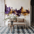 Liverpool England Skyline Purple & Gold Mural Wallpaper - room preview 04