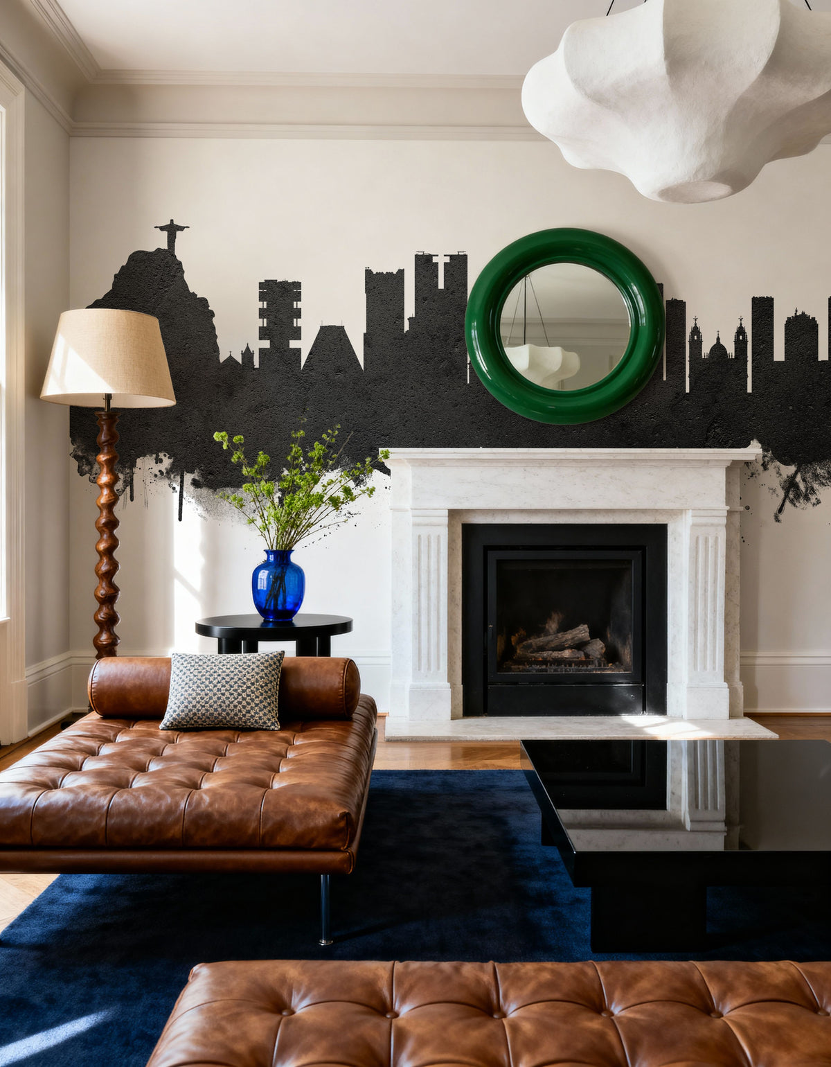 Rio De Janeiro Brazil Skyline Black & White Mural Wallpaper - room preview 04