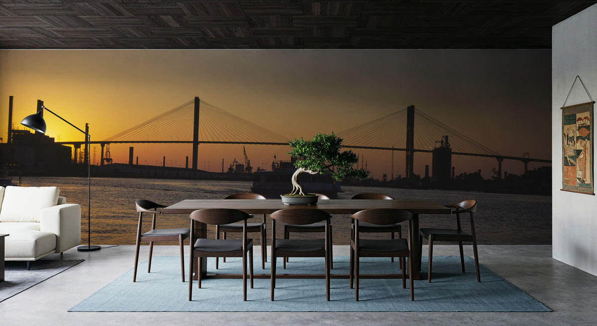 Golden Bridge Silhouette, Mural Wallpaper - room preview 04