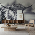 Highland Cow Pastures II Mural Wallpaper - Neutral Tone - room preview 04