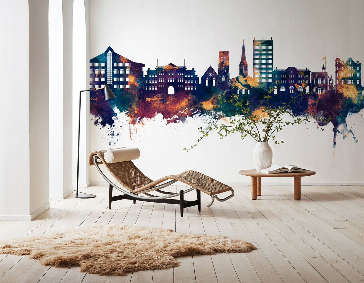 Maidstone England Skyline Blue & Bronze Mural Wallpaper - room preview 04