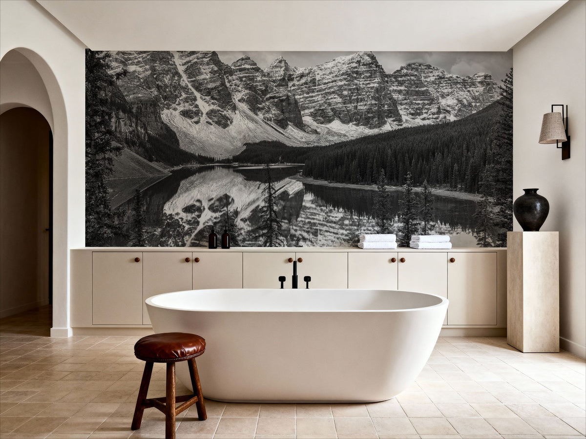 Moraine Lake BW Mural Wallpaper - room preview 04