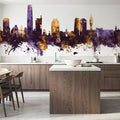 Santiago De Chile Skyline Purple & Gold Mural Wallpaper - room preview 04