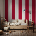 Scalloped Circus Stripes, Red Mural Wallpaper - room preview 04