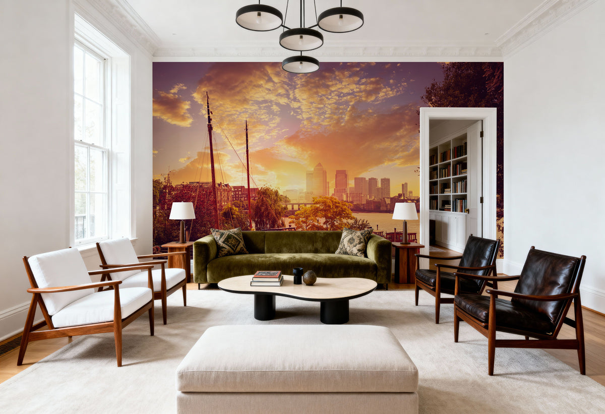 Golden Boat Metropolis Dusk Mural Wallpaper - room preview 04