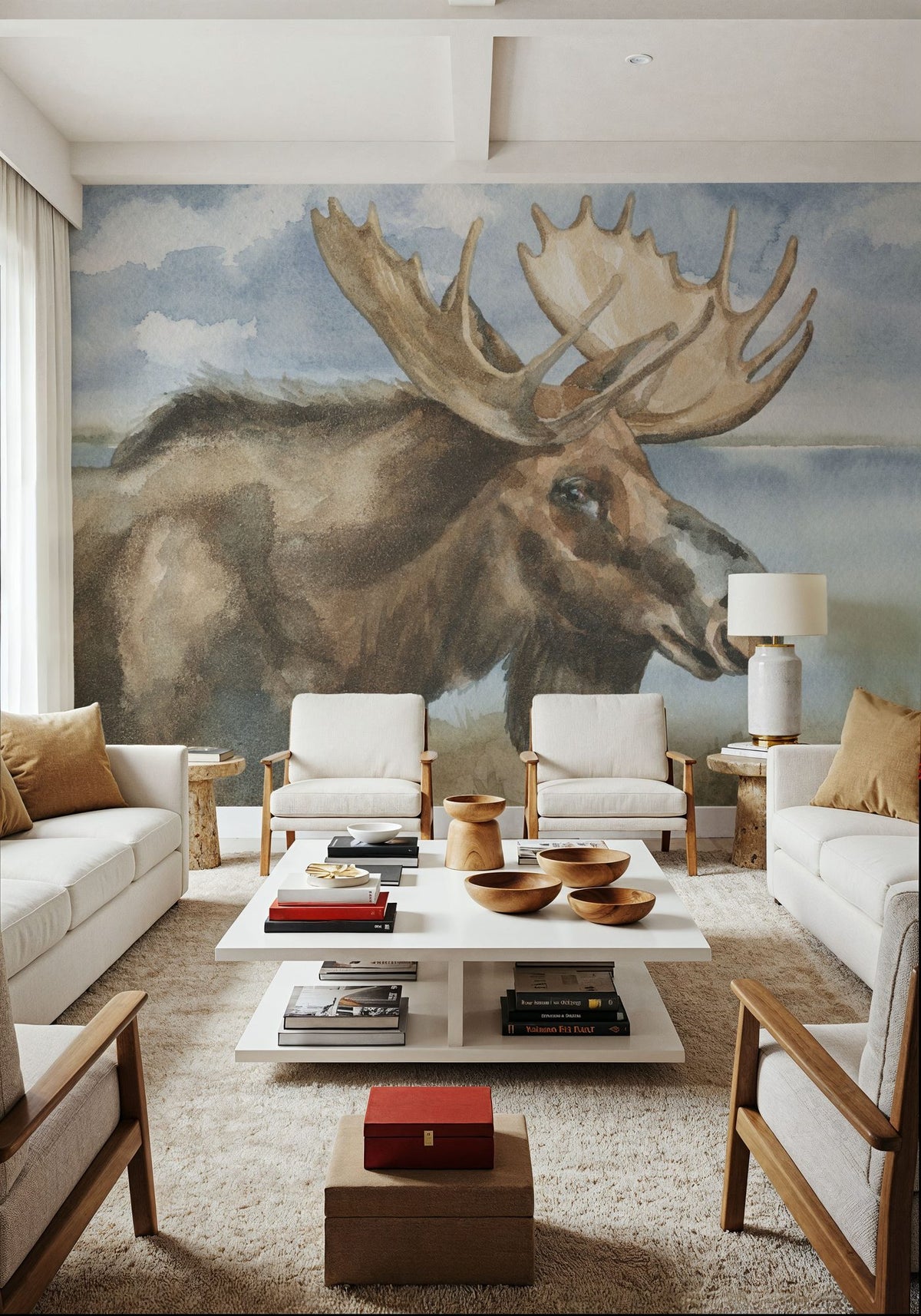 Moose by Lake Mural Wallpaper - room preview 04