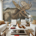 Moose by Lake Mural Wallpaper - room preview 04