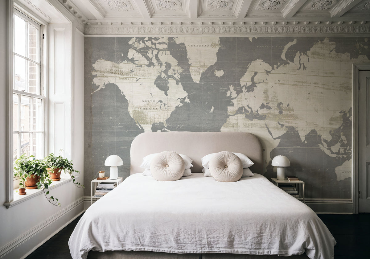 Slate World Map Mural Wallpaper - room preview 04