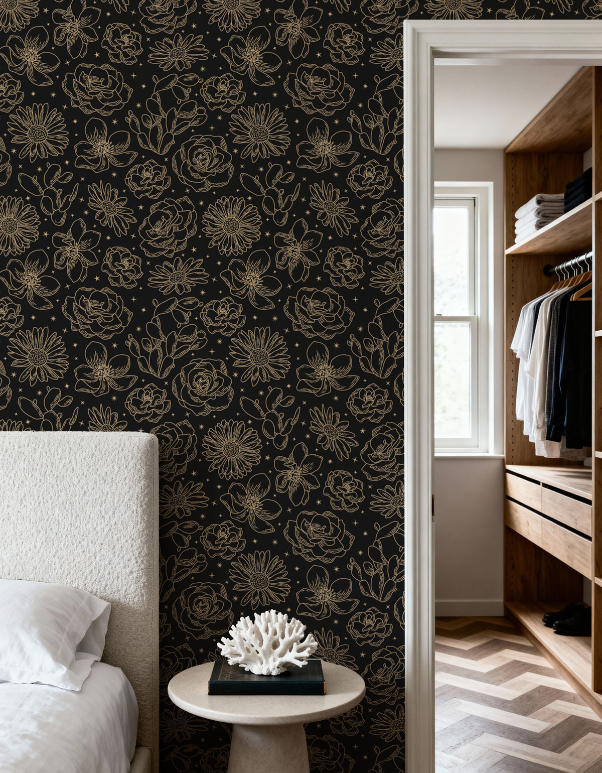 Sky Flowers Black Mural Wallpaper - room preview 04