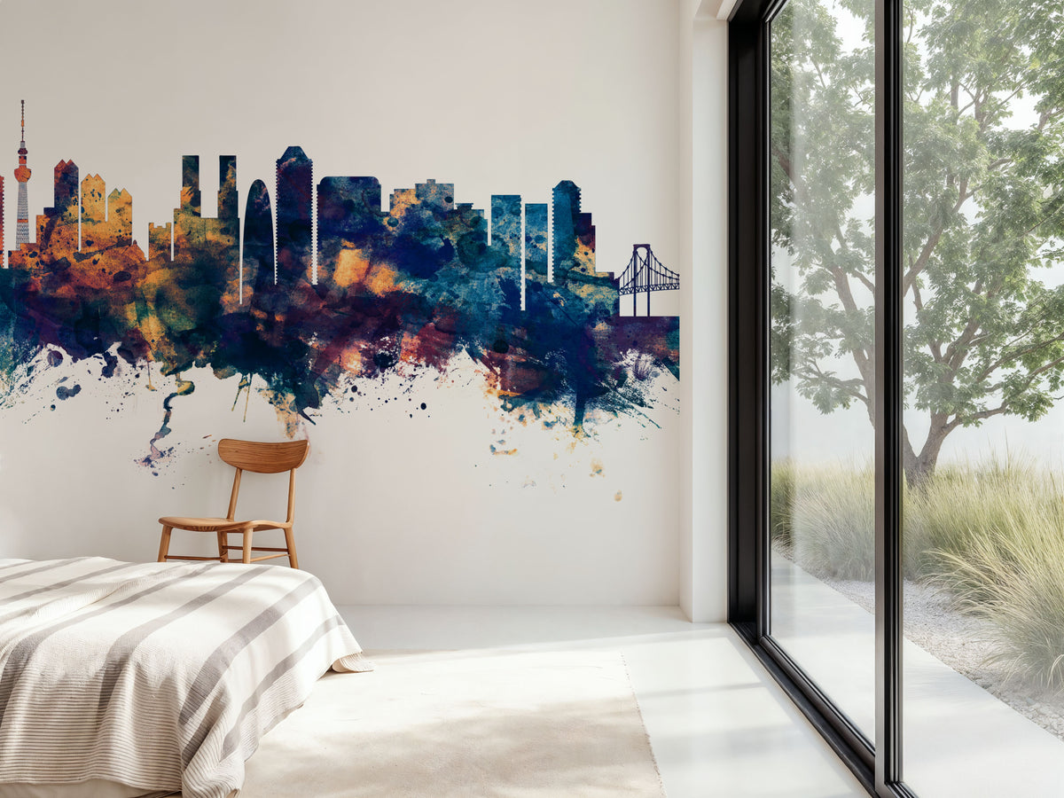 Tokyo Japan Skyline Blue & Bronze Mural Wallpaper - room preview 04