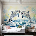 Dolphins II - Watercolor Spirit Animals Series Mural Wallpaper - room preview 04