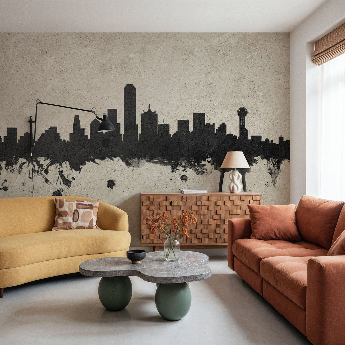 Dallas Skyline Concrete Mural Wallpaper - room preview 04