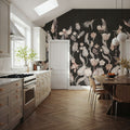 Tulips & Birds, Black Mural Wallpaper - room preview 04