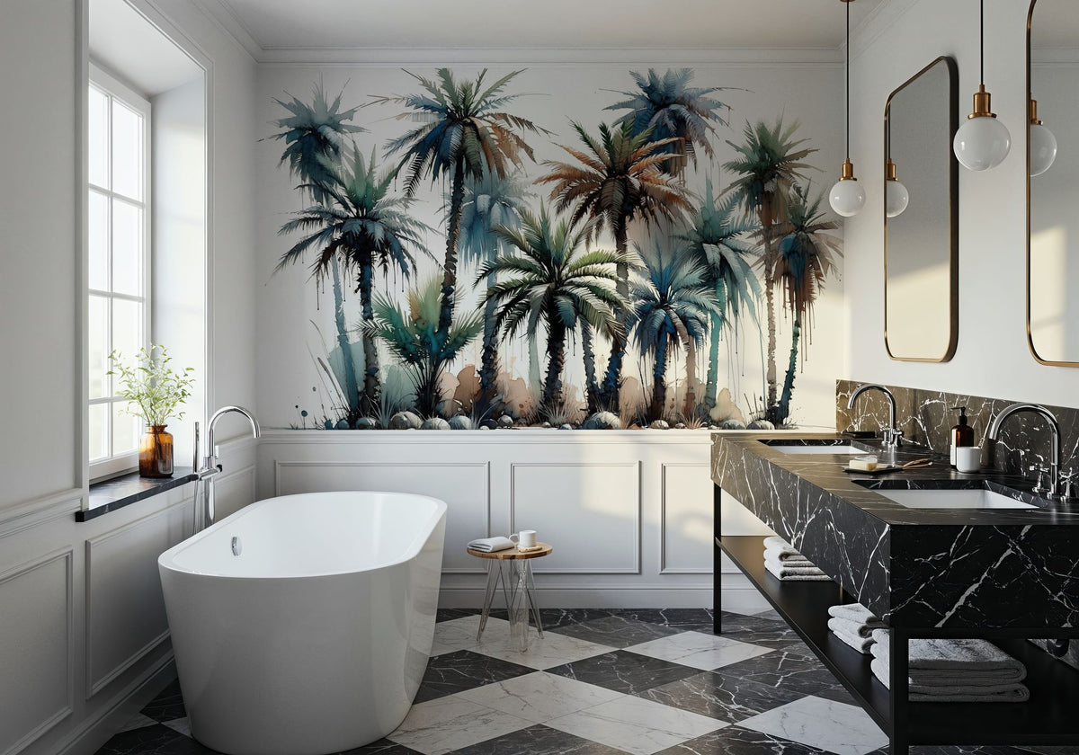 Vibrant Palm Trees in Watercolor Mural Wallpaper - room preview 04
