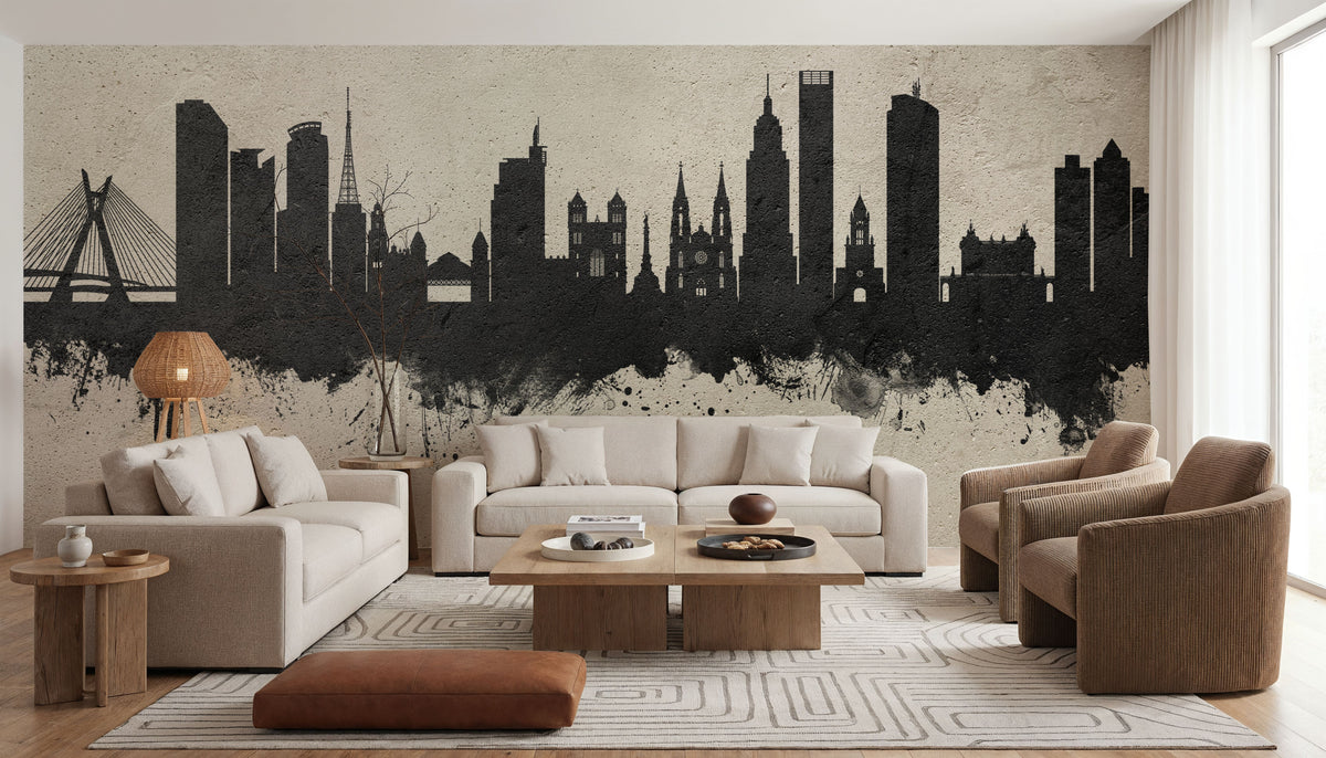 São Paulo Brazil Skyline Concrete Mural Wallpaper - room preview 04