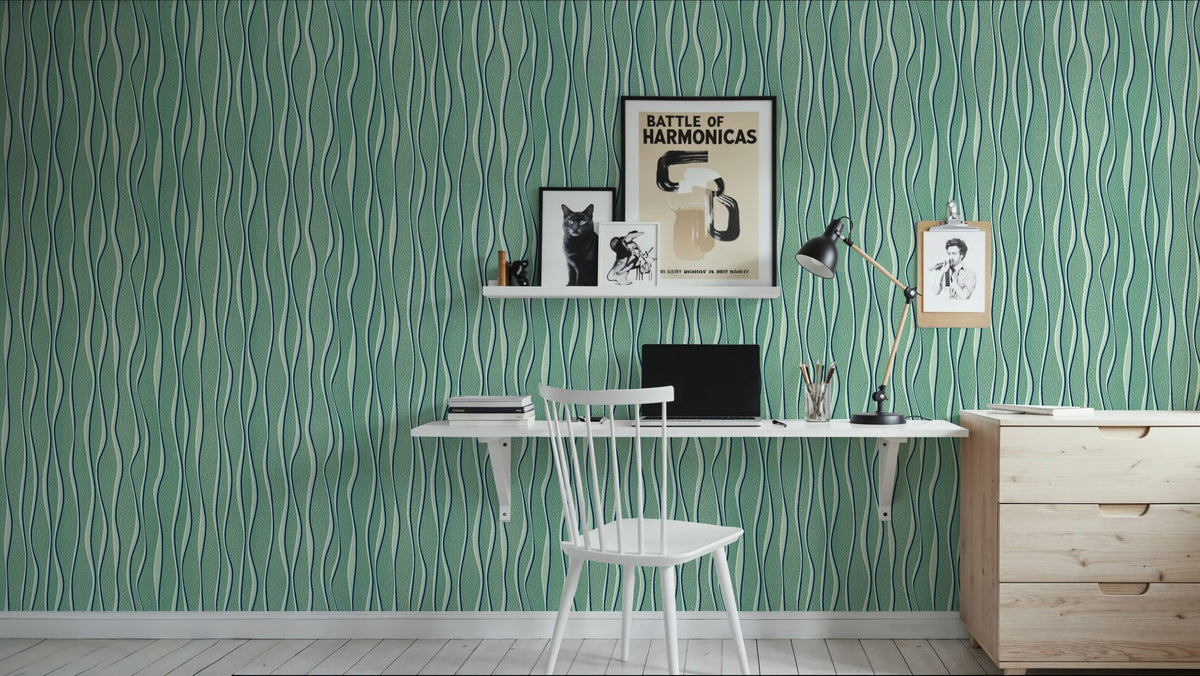 Swaying Lines, Ocean Green Mural Wallpaper - room preview 04