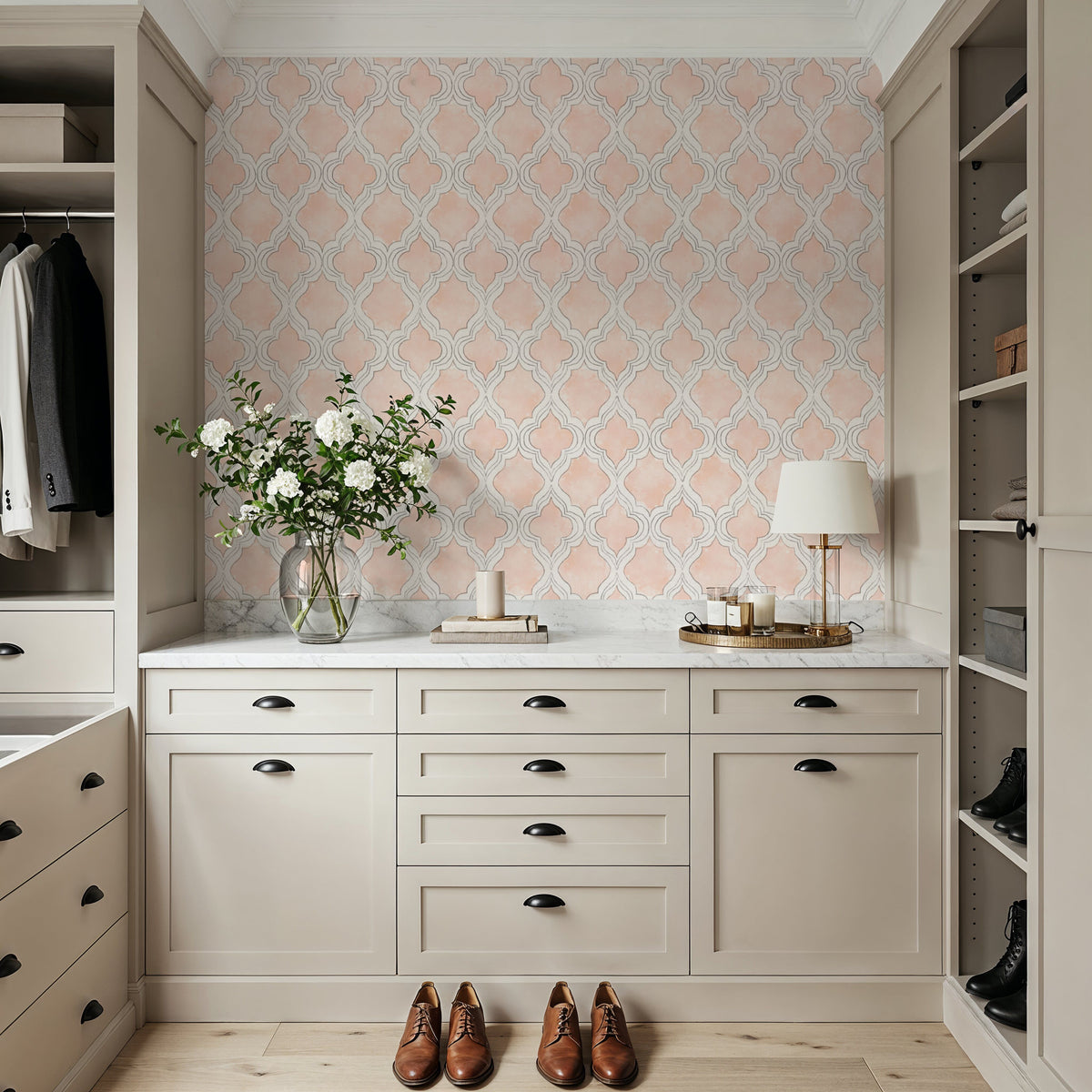 Organic Lines Beige Mural Wallpaper - room preview 04