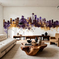 Seattle Skyline Purple & Gold Mural Wallpaper - room preview 04