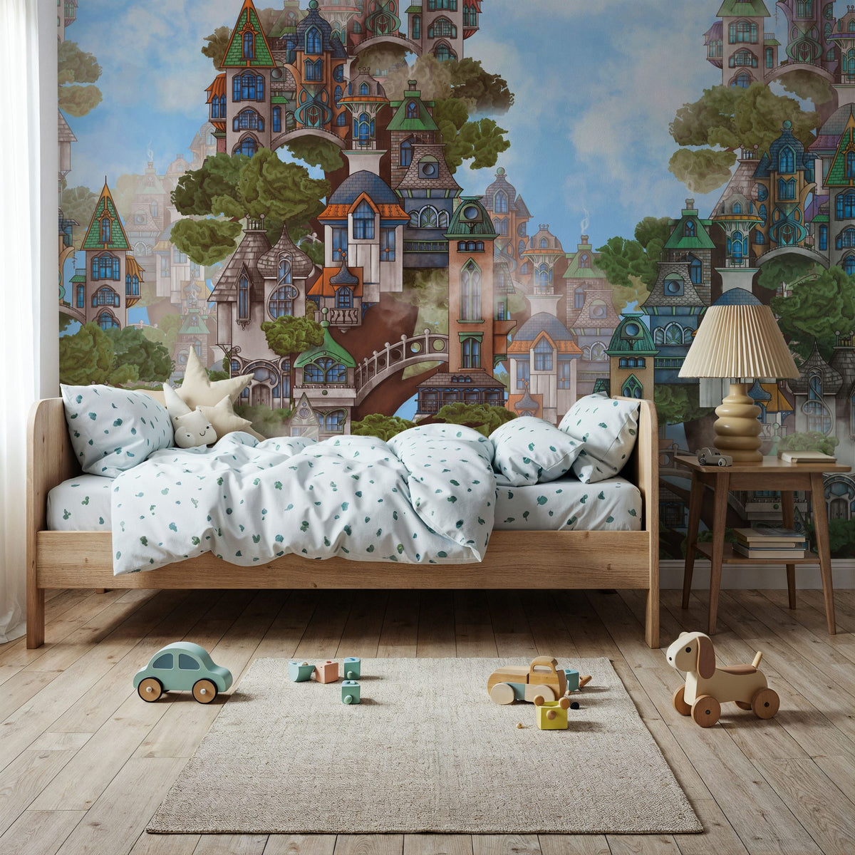 Treehouse Neighborhood Warm Bright Mural Wallpaper - room preview 04