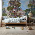 Treehouse Neighborhood Warm Bright Mural Wallpaper - room preview 04