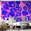 Flower Poufs, Indigo on Pink Mural Wallpaper - room preview 04