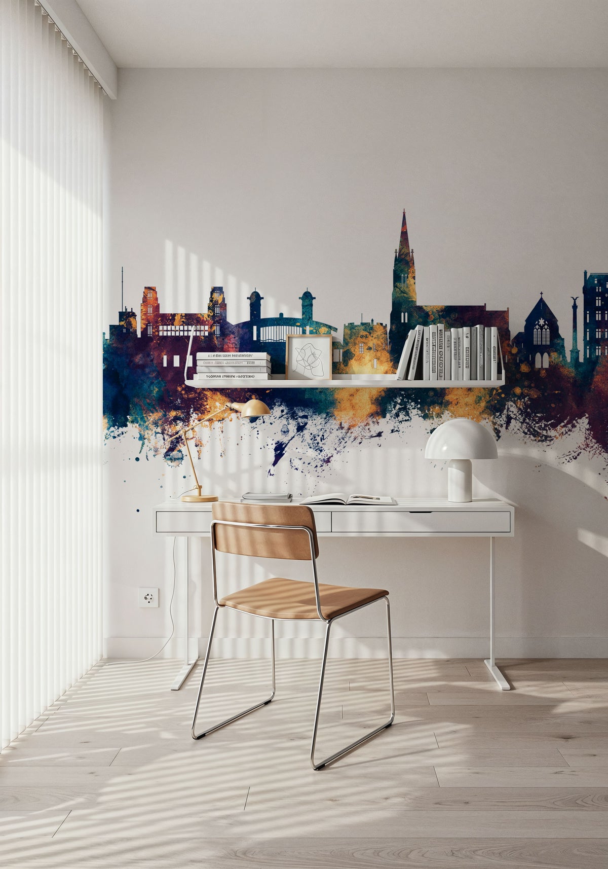 Felixstowe England Skyline Blue & Bronze Mural Wallpaper - room preview 04