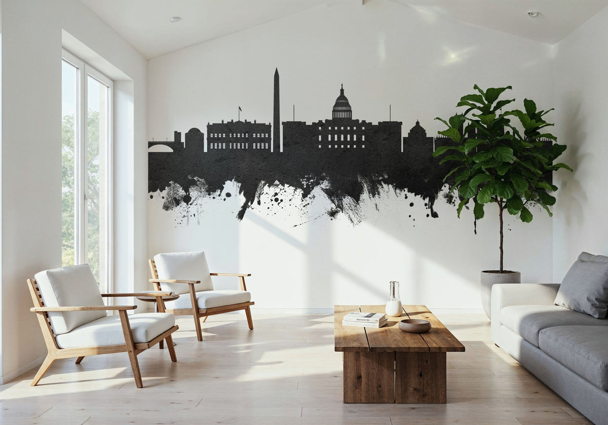 Washington DC Skyline Black & White Mural Wallpaper - room preview 04