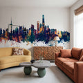 Shanghai China Skyline Blue & Bronze Mural Wallpaper - room preview 04