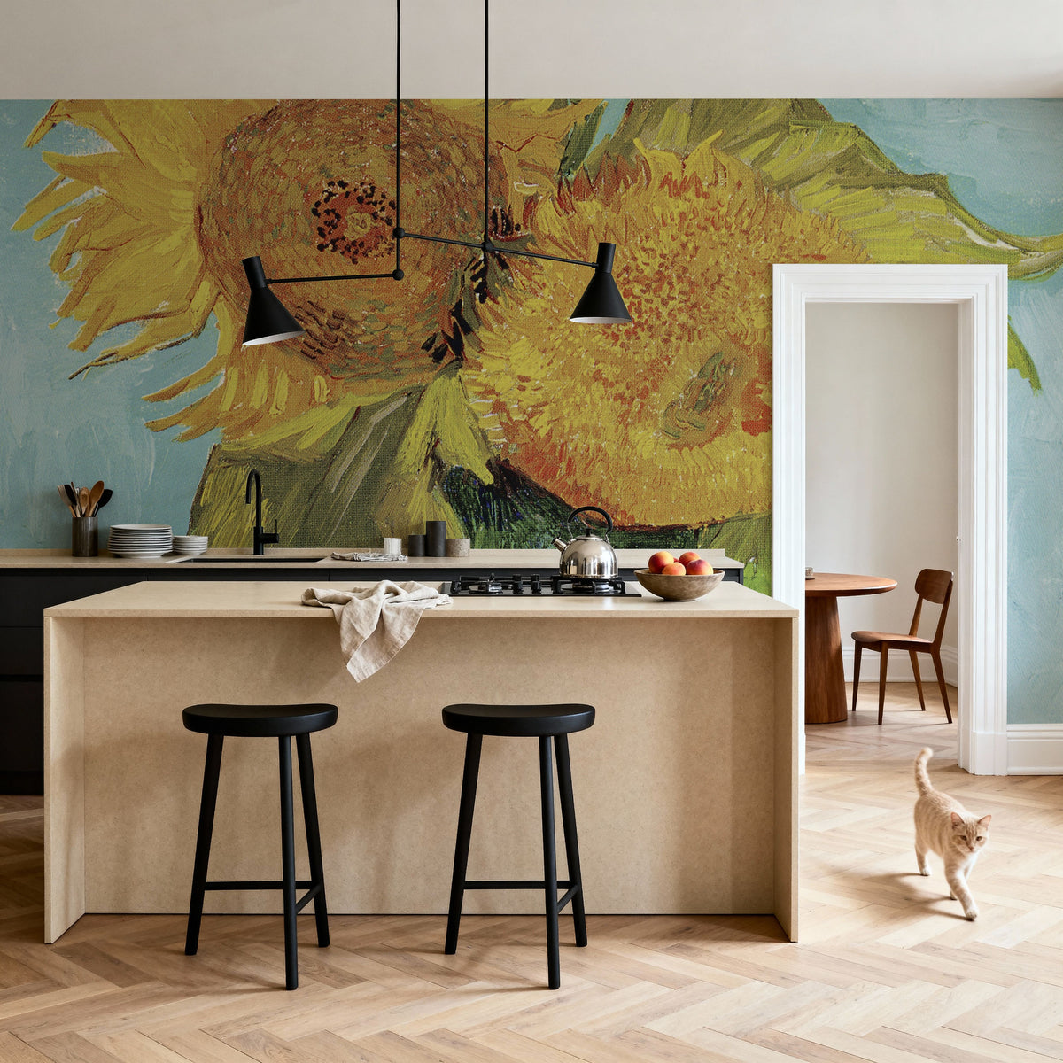 Vase with Three Sunflowers Mural Wallpaper - room preview 04