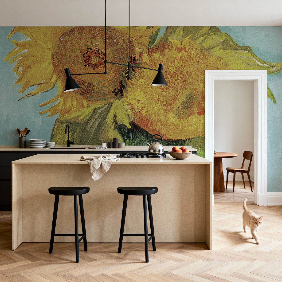 Vase with Three Sunflowers Mural Wallpaper - room preview 04