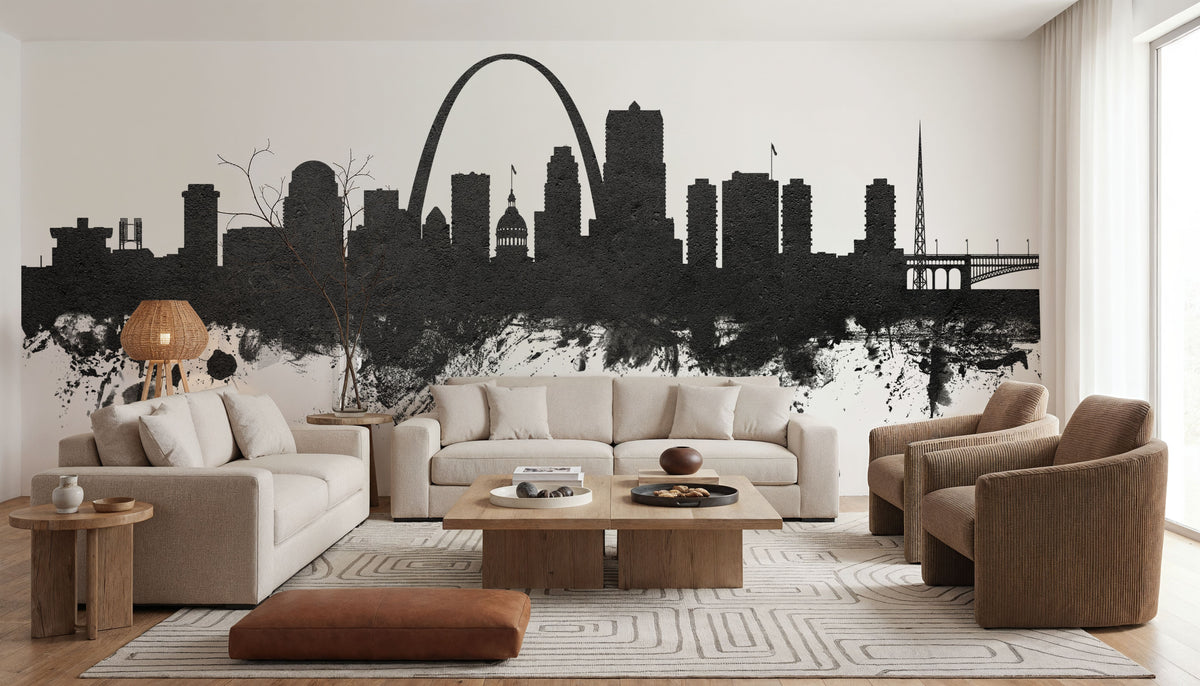 St Louis Missouri Skyline Black & White Mural Wallpaper - room preview 04