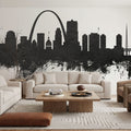 St Louis Missouri Skyline Black & White Mural Wallpaper - room preview 04