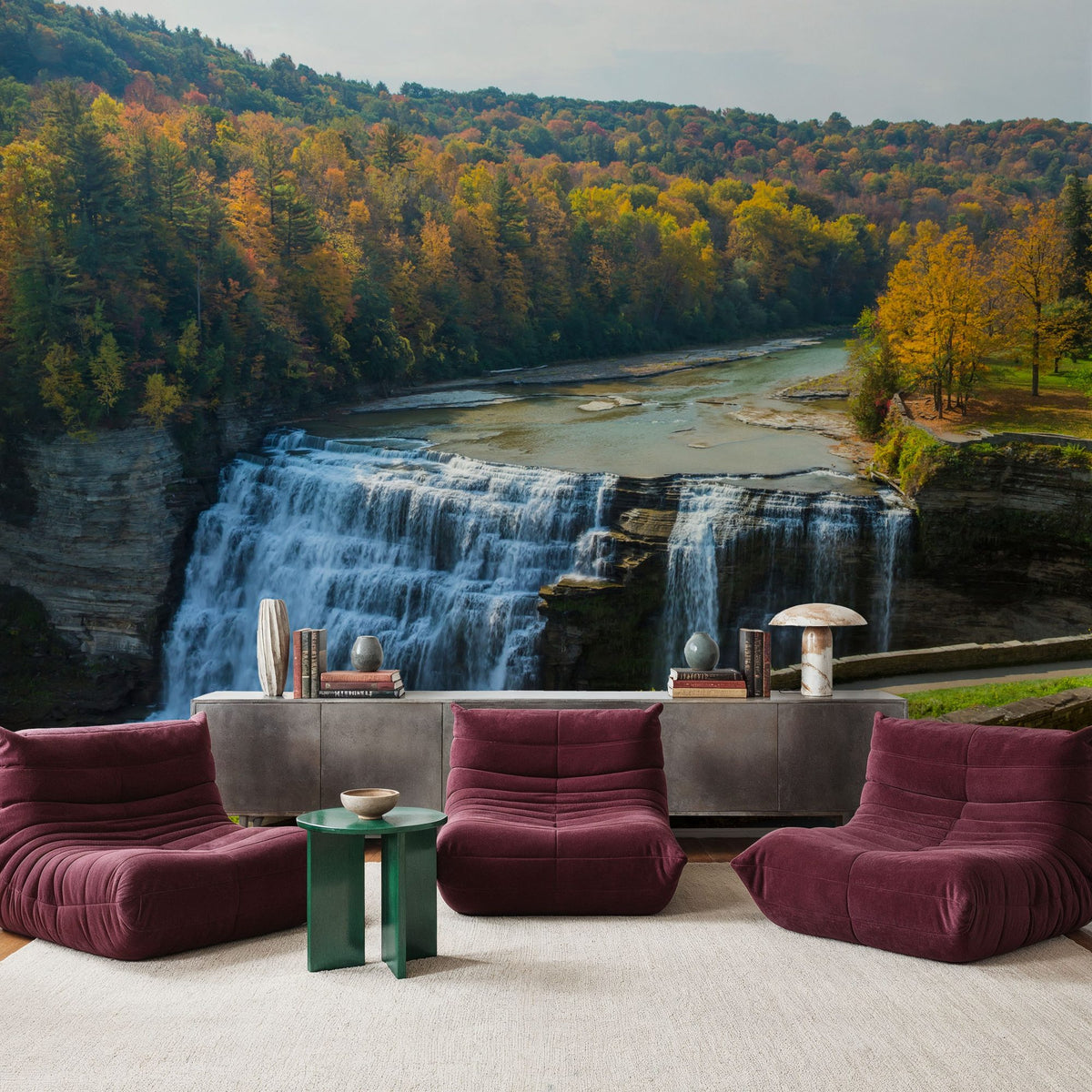 Middle Falls in Autumn Mural Wallpaper - room preview 04