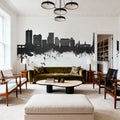 Stamford Connecticut Skyline Black & White Mural Wallpaper - room preview 04