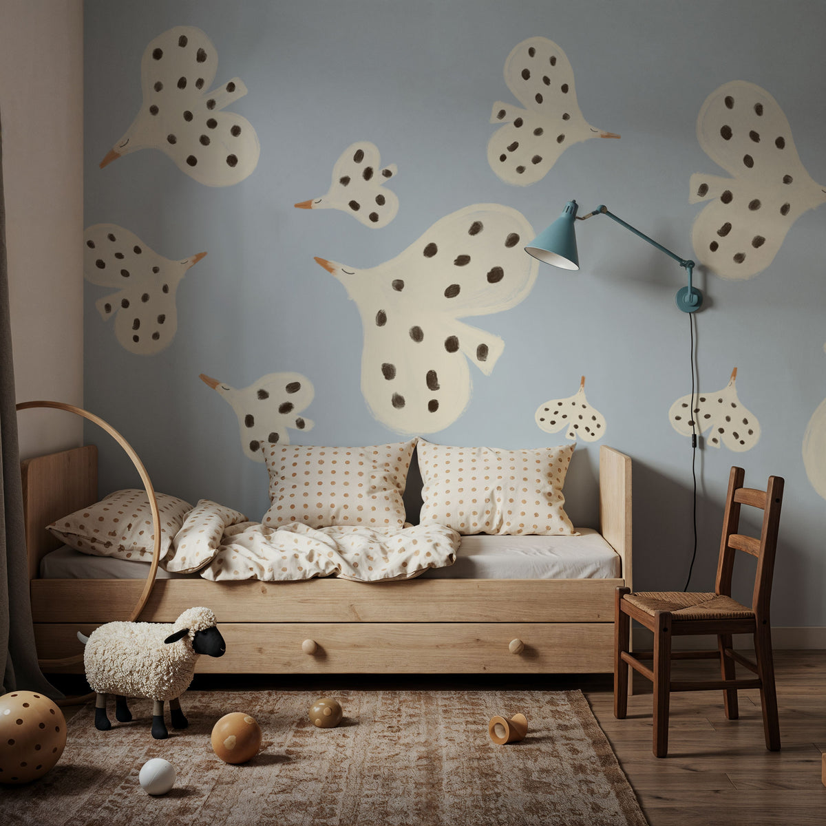 Birds Flying High, Light Blue Mural Wallpaper - room preview 04