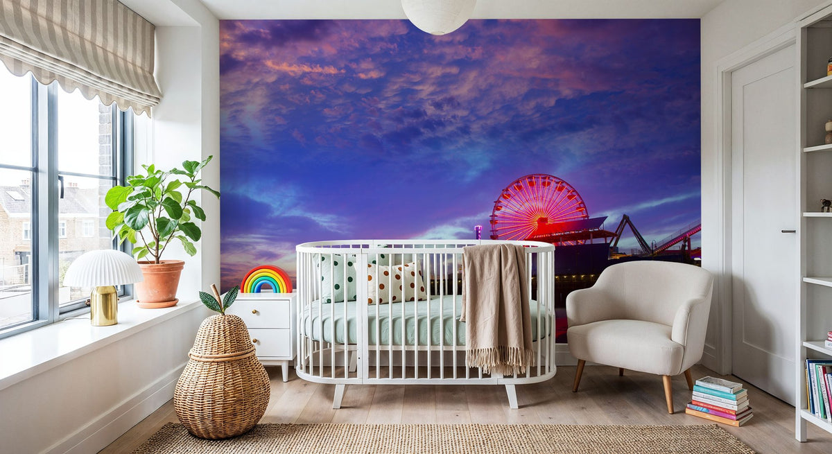 Santa Monica Pier Sunset Cloudy Mural Wallpaper - room preview 04