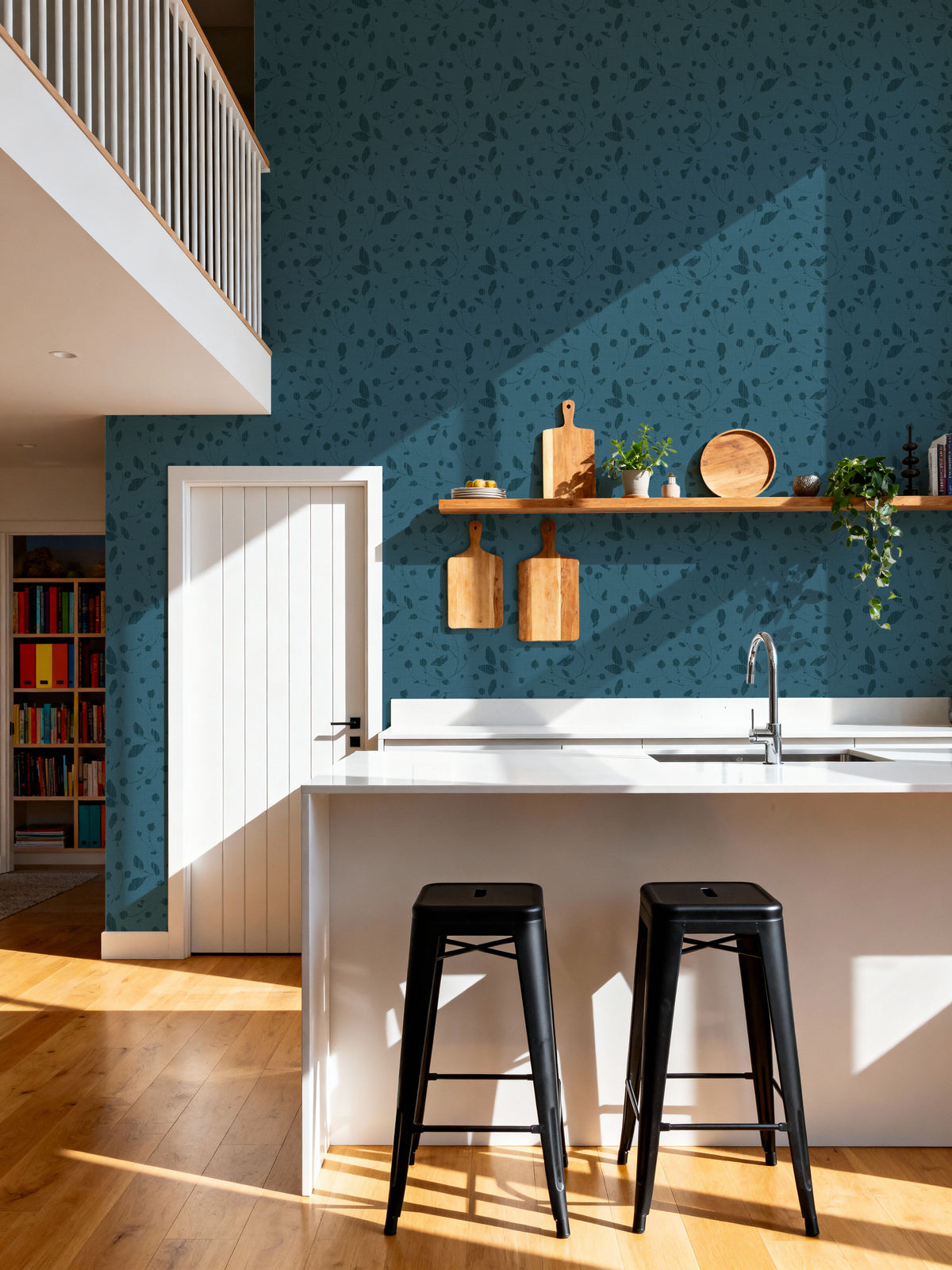 Time to Share Florals Blue Mural Wallpaper - room preview 04