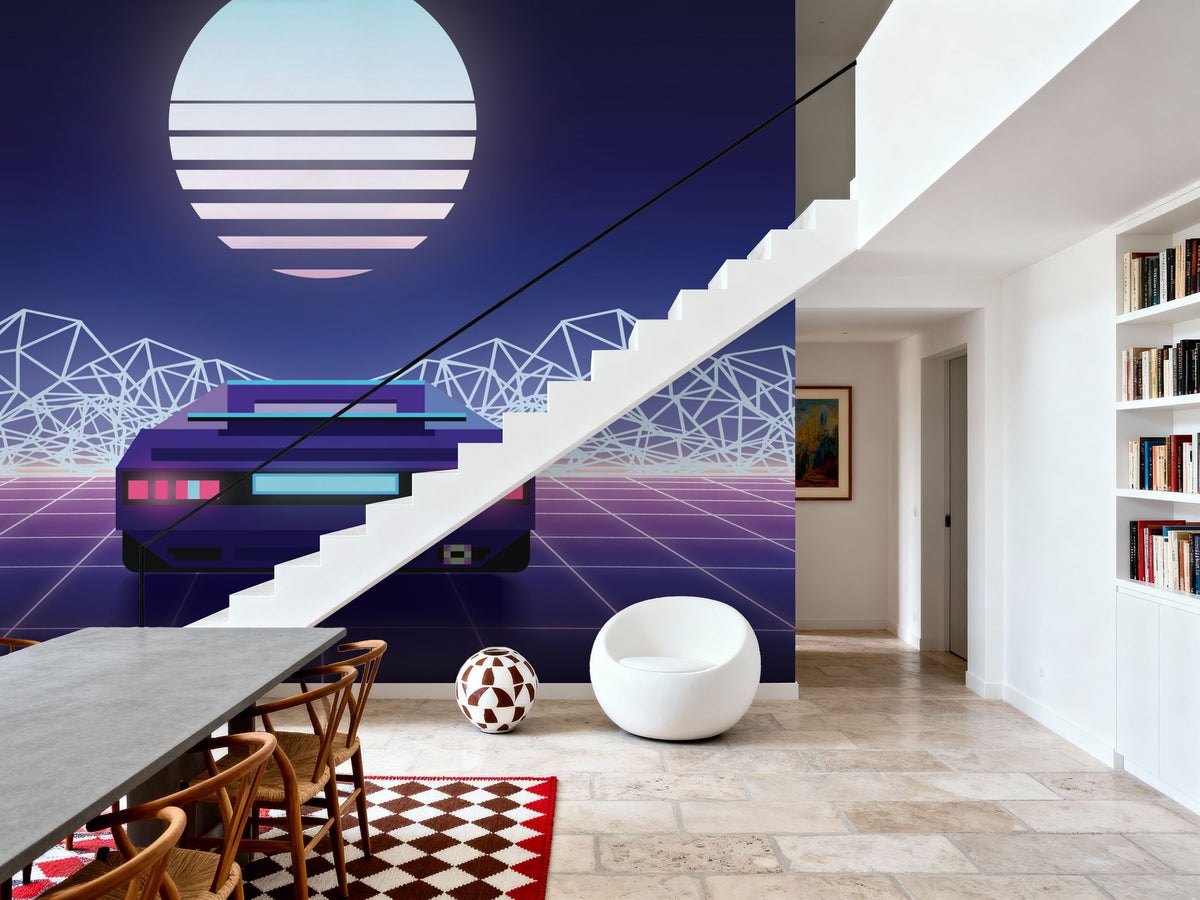 Retrowave Car Mural Wallpaper - room preview 04