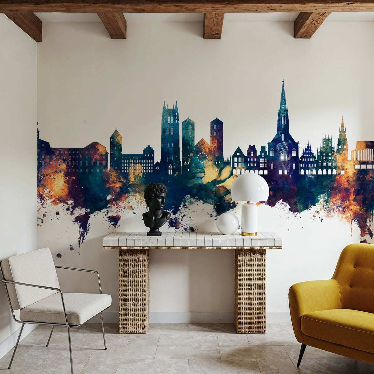Münster Germany Skyline Blue & Bronze Mural Wallpaper - room preview 04